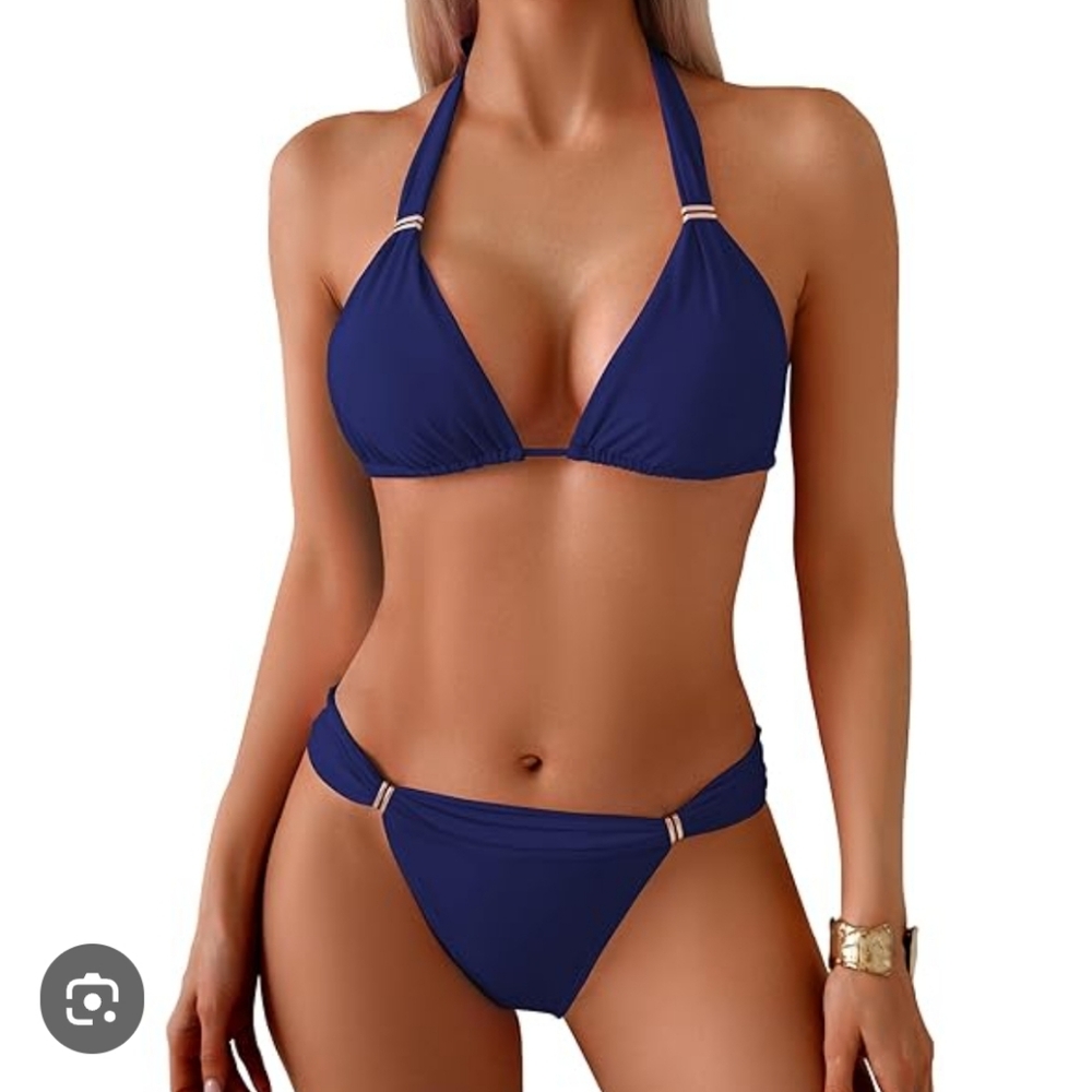 Women's Navy Blue Ruched Bikini Set